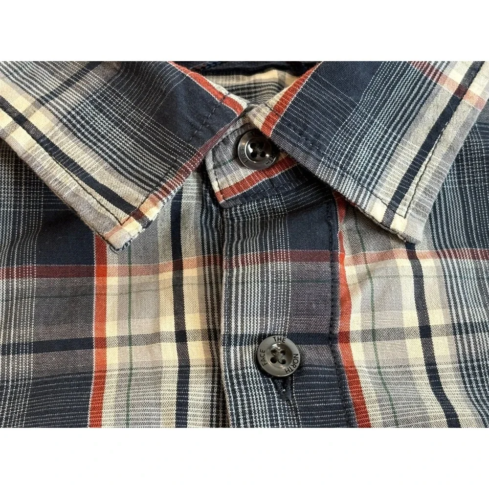 North Face Mens Plaid Button Down Short Sleeve Shirt XL Blue Classic Outdoors